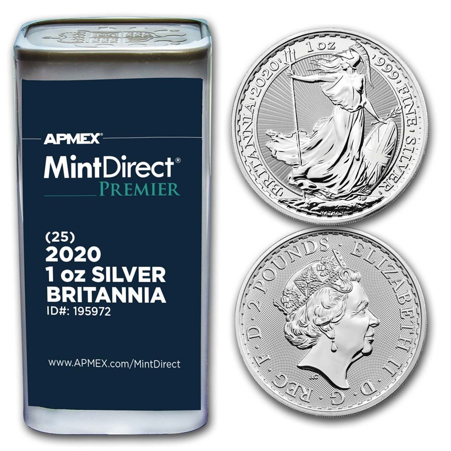 2020 GB 1 oz Silver Britannia (25-Coin MintDirect Premier® Tube)