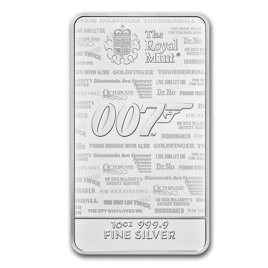 2020 Great Britain 10 oz Silver James Bond 007 Bar