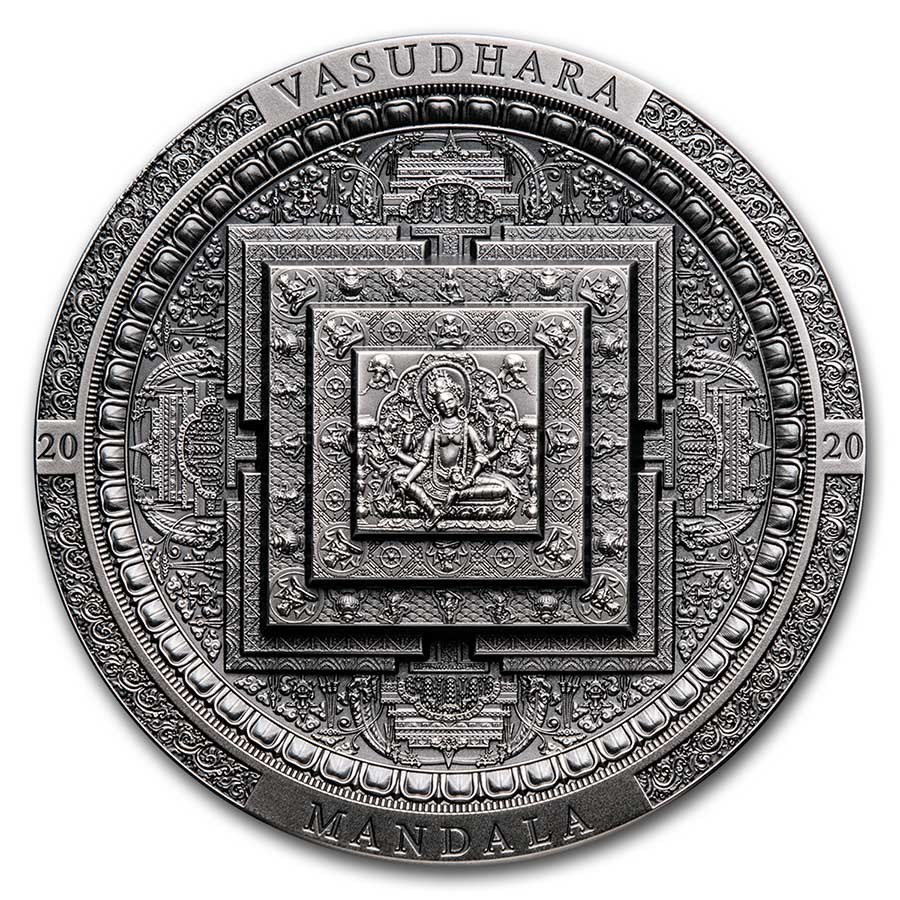 2020 Mongolia 3 oz Antique Silver Vasudhara Mandala