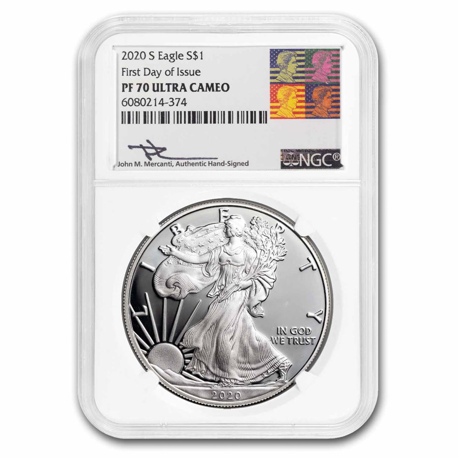 2020-S Proof American Silver Eagle PF-70 NGC (FDI, Mercanti)