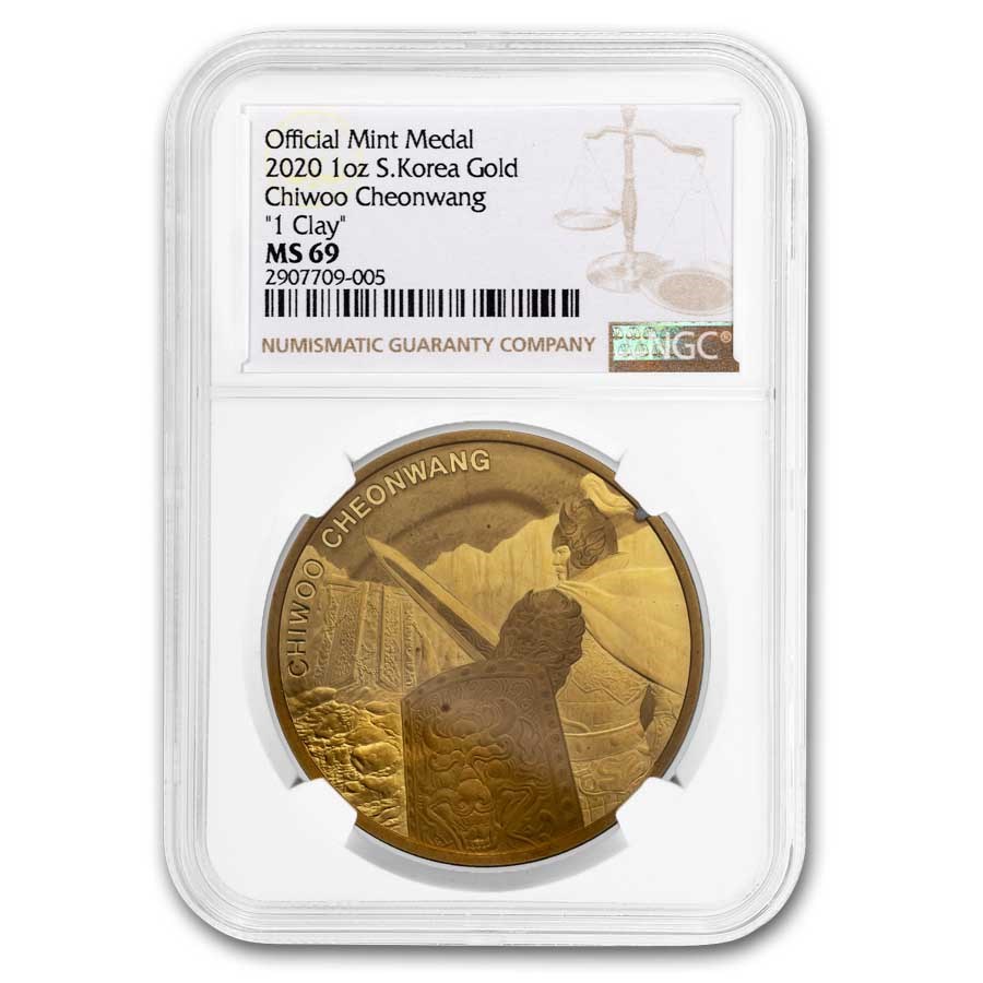 2020 South Korea 1 oz Gold 1 Clay Chiwoo Cheonwang MS-69 NGC