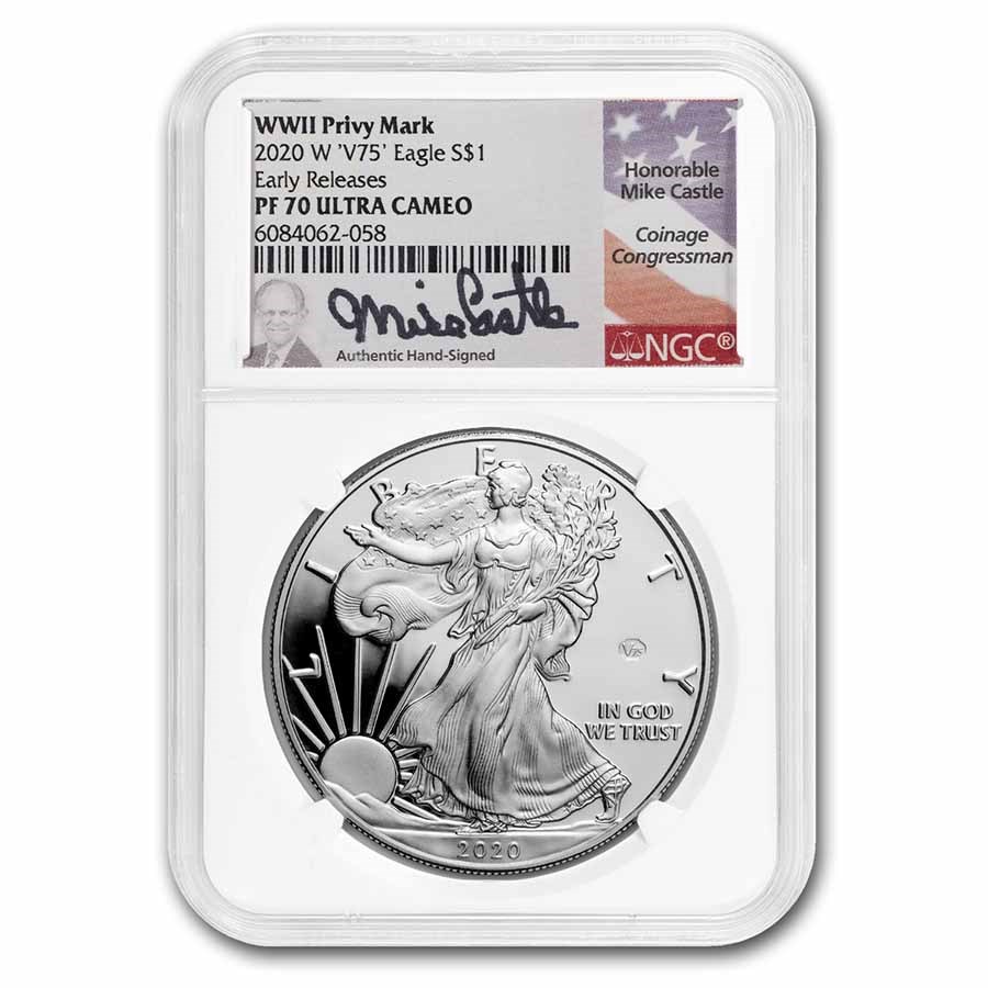 2020-W Proof American Silver Eagle PF-70 NGC (ER, V75, Castle)