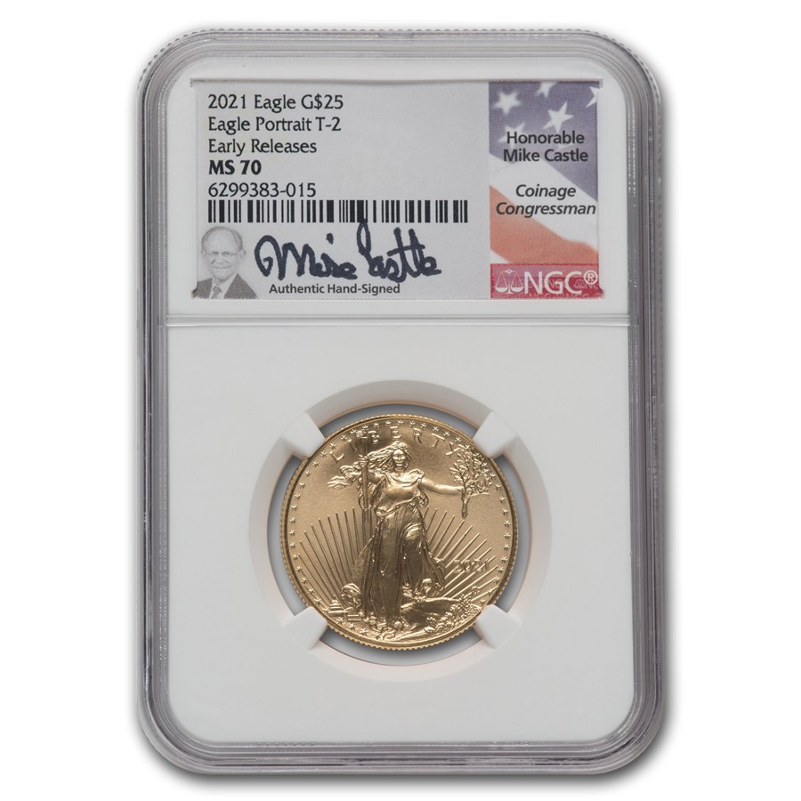 2021 1/2 oz American Gold Eagle (Type 2) MS-70 NGC (ER, Castle)