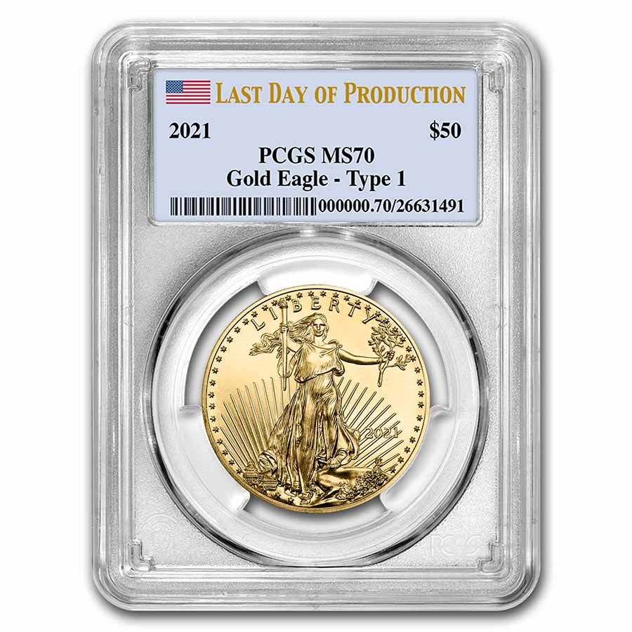 2021 1 oz Gold Eagle (Type 1) MS-70 PCGS (Last Day of Production)