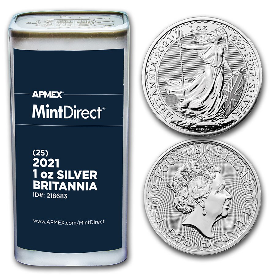 2021 1 oz Silver Britannia (25-Coin MintDirect® Tube)