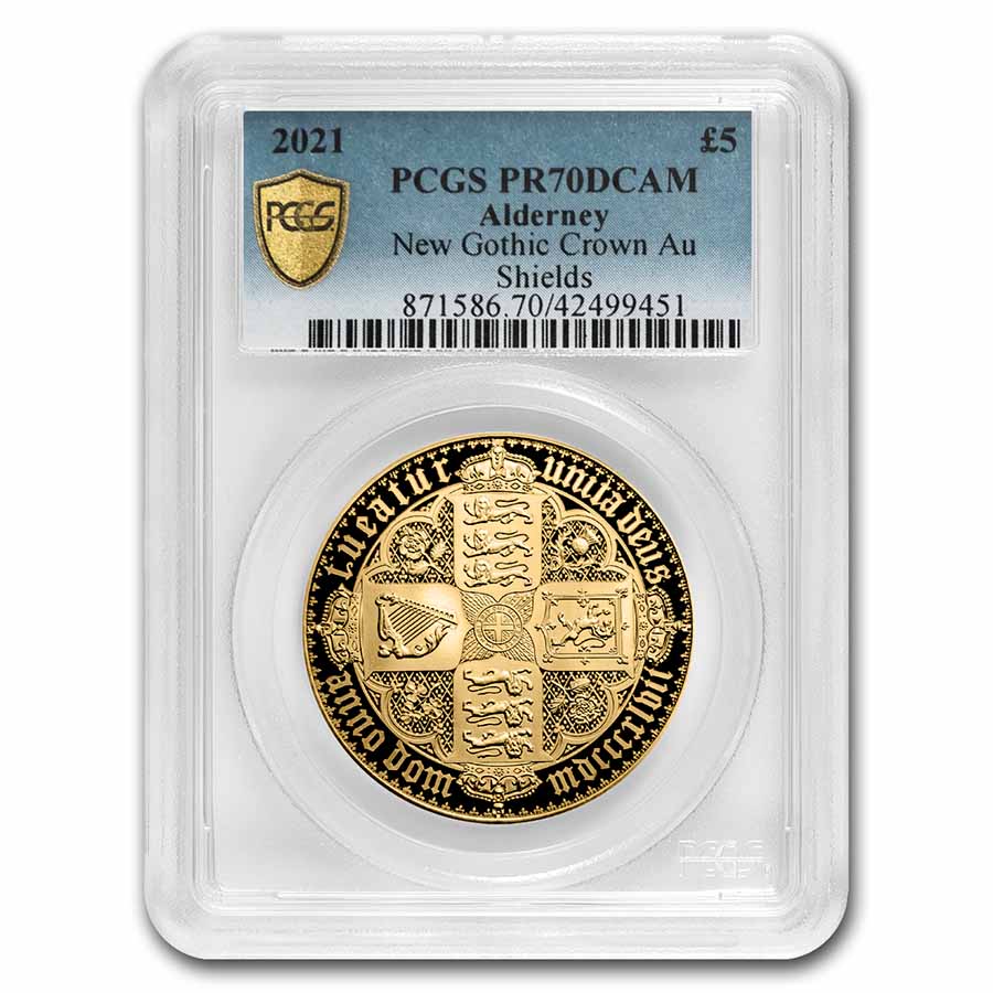 Buy 2021 Alderney Gold New Gothic Crown PR-70 PCGS | APMEX