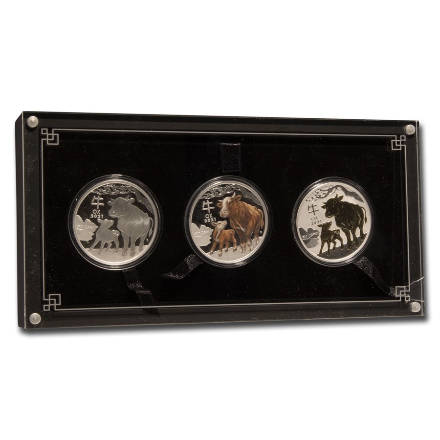 2021 AUS Year of the Ox 1 oz Silver Trio (SIII, w/box & COA)