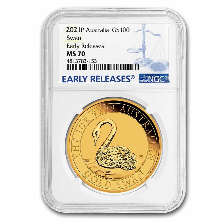 2021 Australia 1 oz Gold Swan MS-70 NGC (ER)