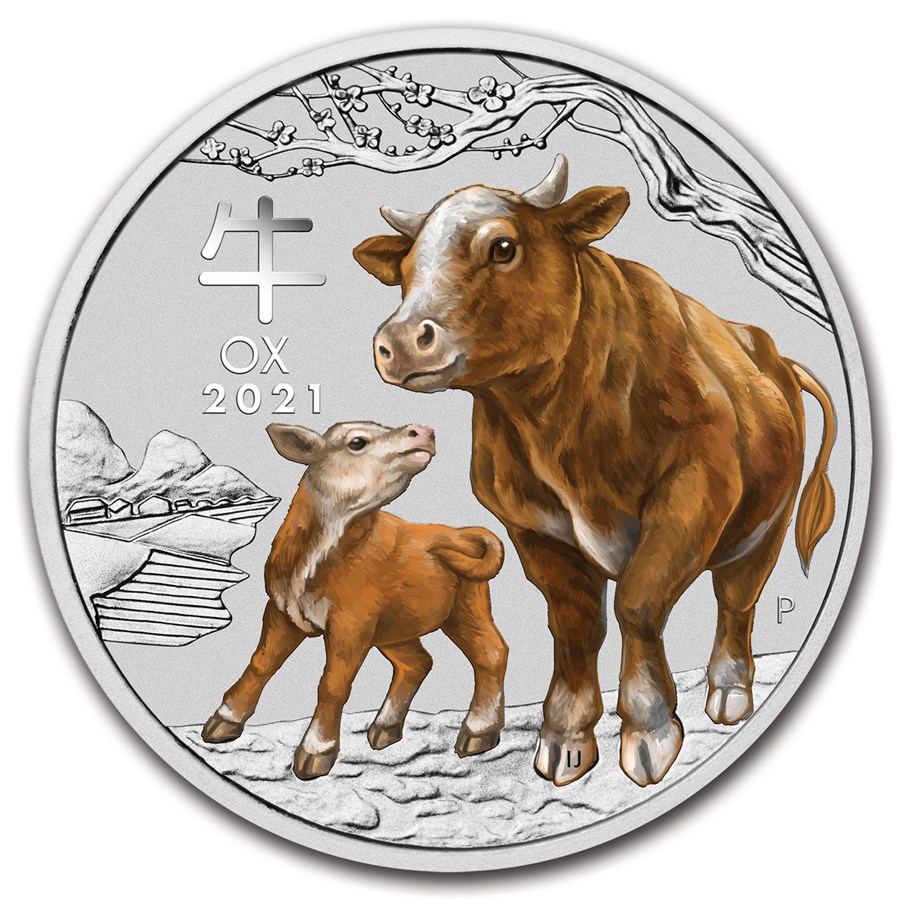 2021 Australia 2 oz Silver Lunar Ox BU (Series III, Colorized)