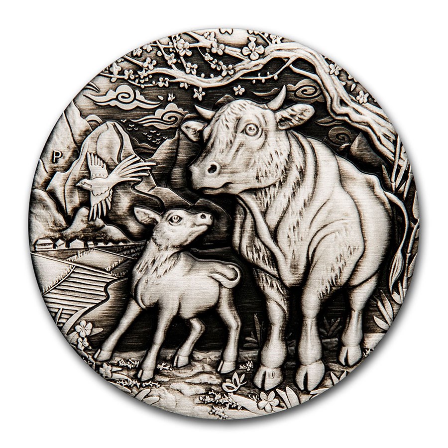 2021 Australia 2 oz Silver Year of the Ox Antiqued