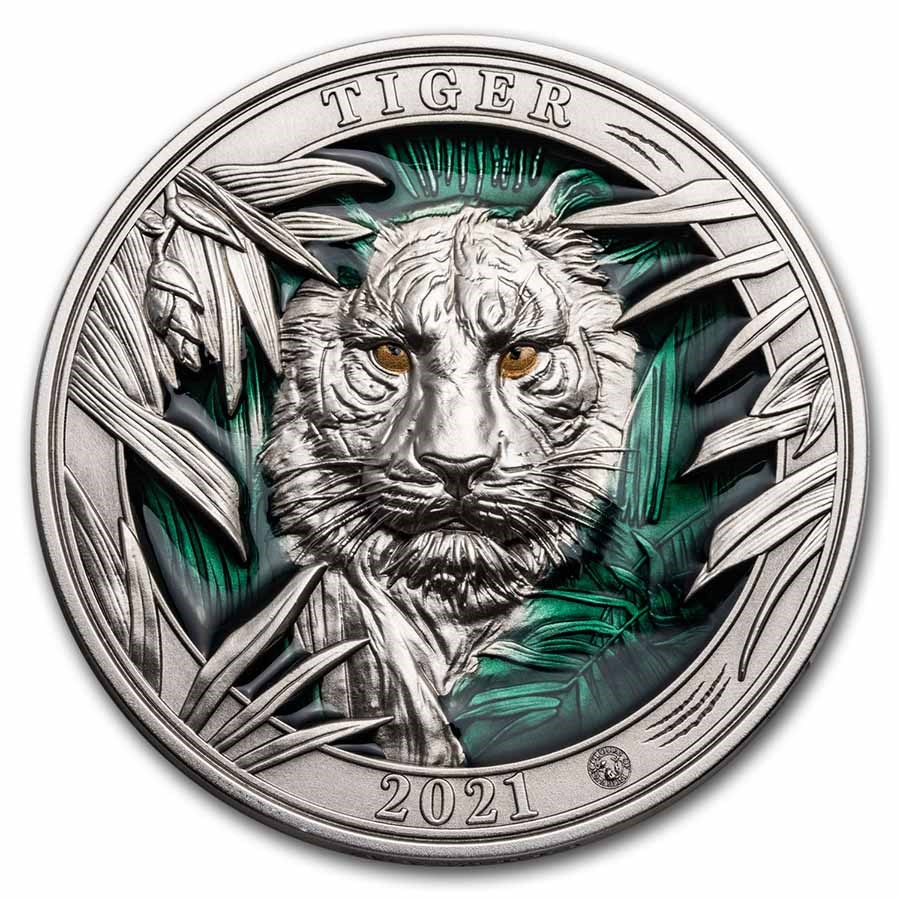 2021 Barbados 3 oz Silver Colors of Wildlife: Tiger