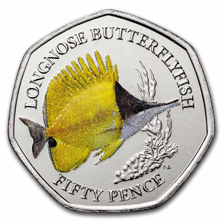 2021 BIOT Cupro-Nickel 50 Pence Sea Creatures: Butterflyfish