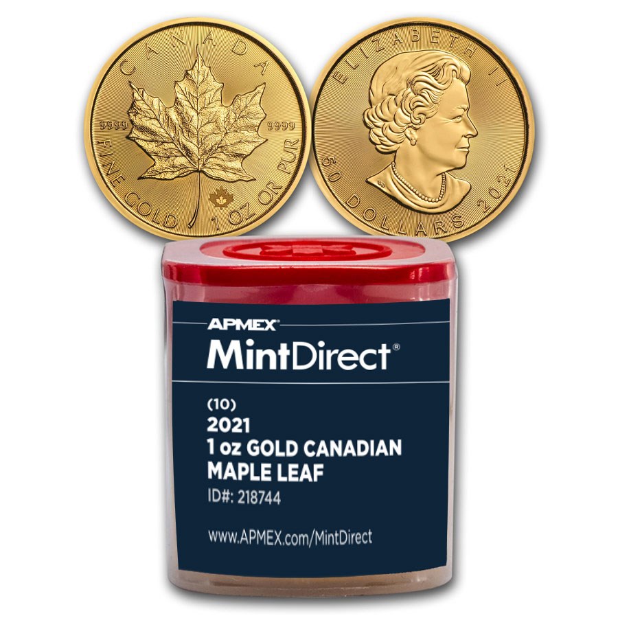 2021 Canada 1 oz Gold Maple Leaf (10-Coin MintDirect® Tube)