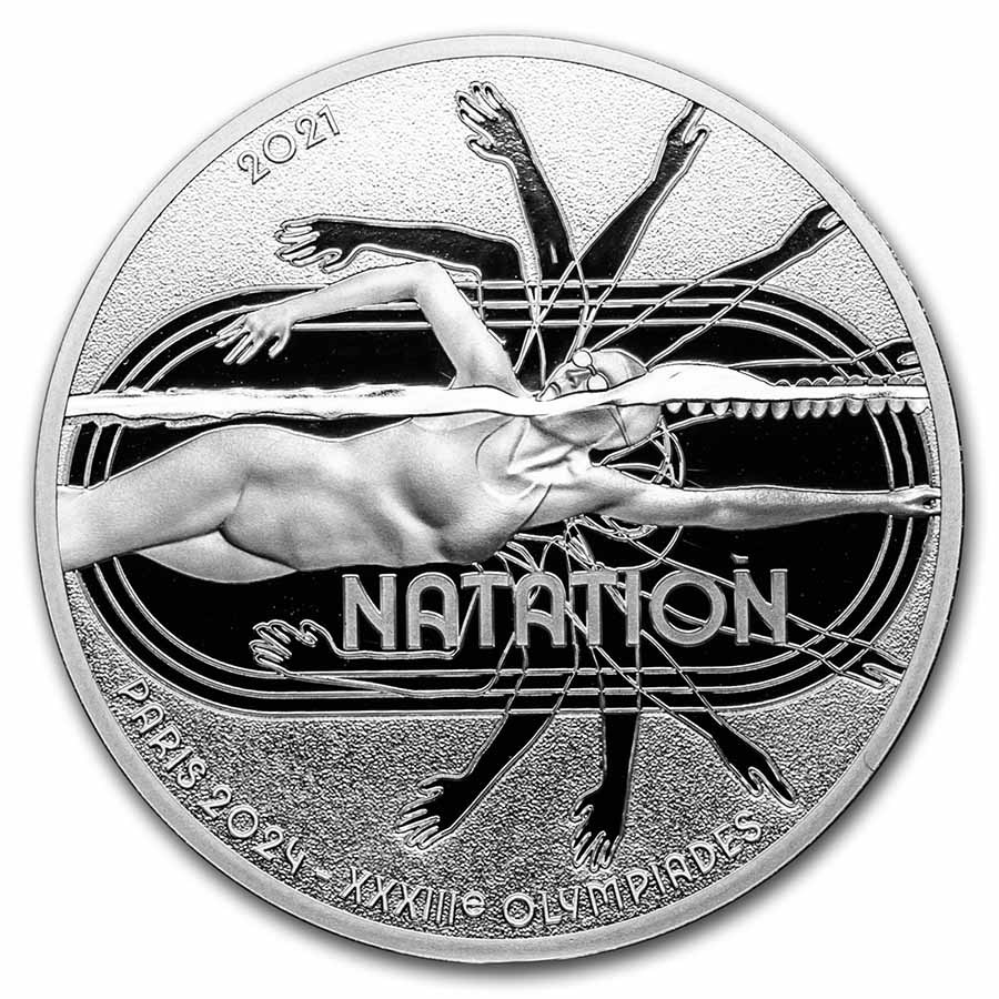 2021 France €10 Silver Paris 2024 Olympics: Swimming