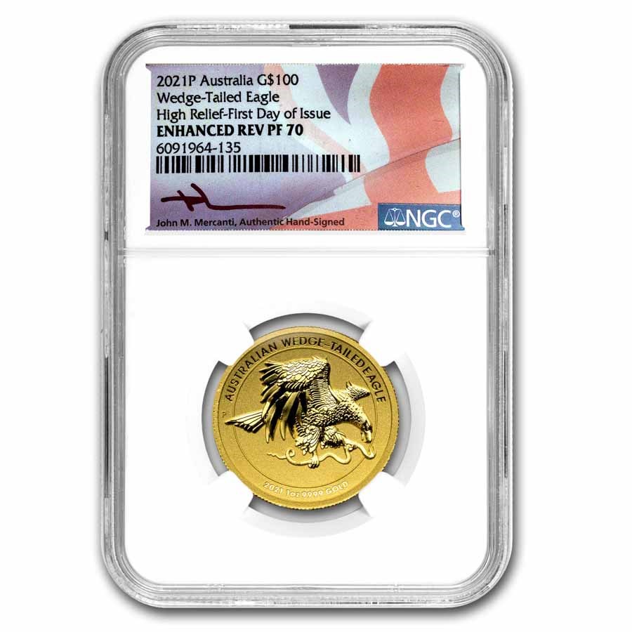 2021-P AUS 1 oz Gold Wedge Tailed Eagle HR NGC Reverse PF-70