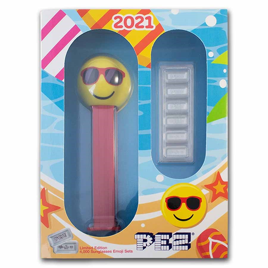 2021 PEZ® Gift Set w/Sunglasses Emoji Dispenser & 6x 5g Ag Wafers