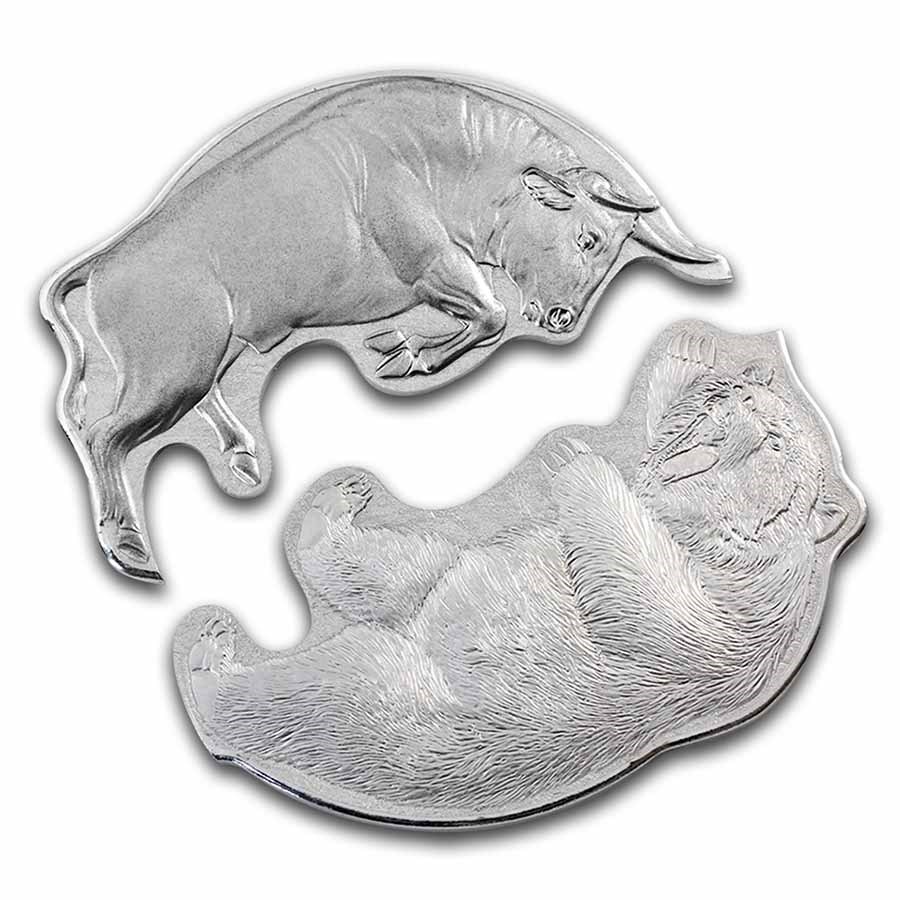 2021 Solomon Islands 2x 1 oz Silver 2-Coin Set: Bull V Bear