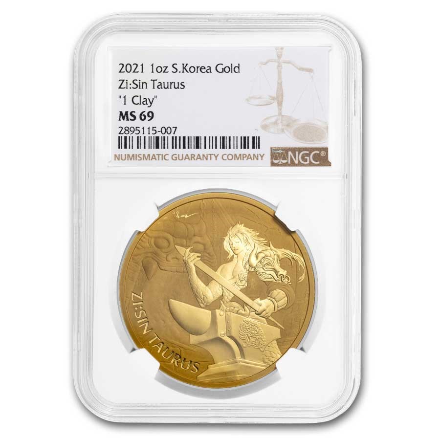 2021 South Korea 1 oz Gold ZI:SIN Taurus MS-69 NGC