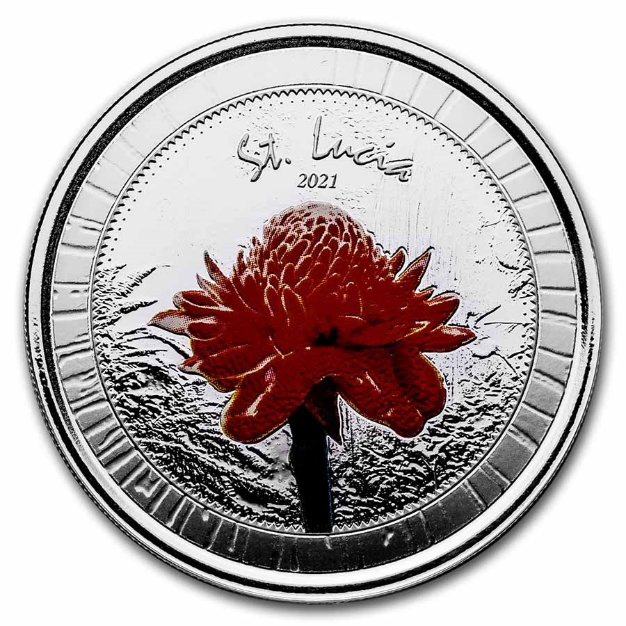 2021 St. Lucia 1 oz Silver Botanical Gardens (Colorized)