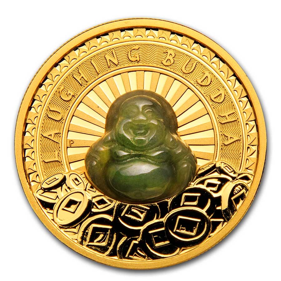 2021 Tuvalu 1 oz Gold Laughing Buddha Jade Proof