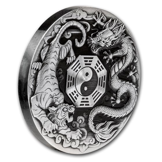 Buy 2021 Tuvalu 2 oz Silver Dragon and Tiger Rimless Coin (Antiqued ...