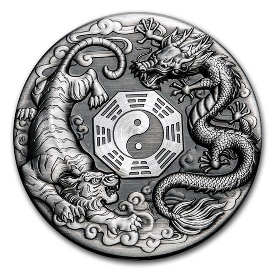 Buy 2021 Tuvalu 2 oz Silver Dragon and Tiger Rimless Coin (Antiqued ...
