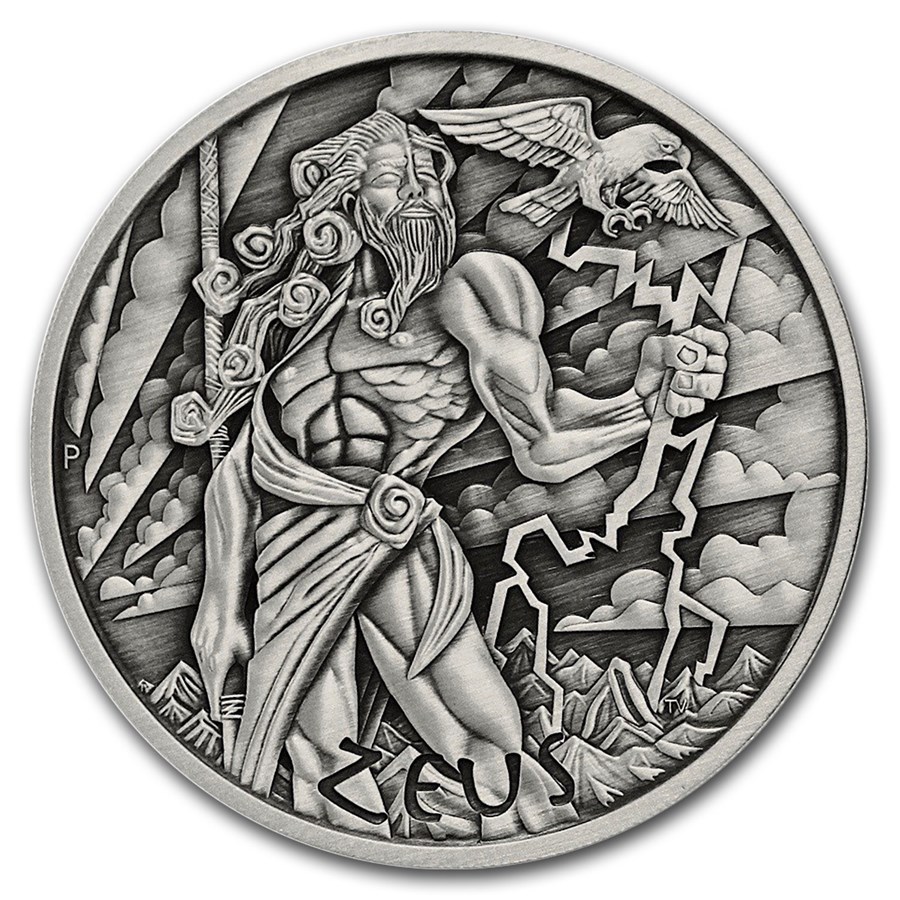 2021 Tuvalu 5 oz Silver Antiqued Gods of Olympus (Zeus)