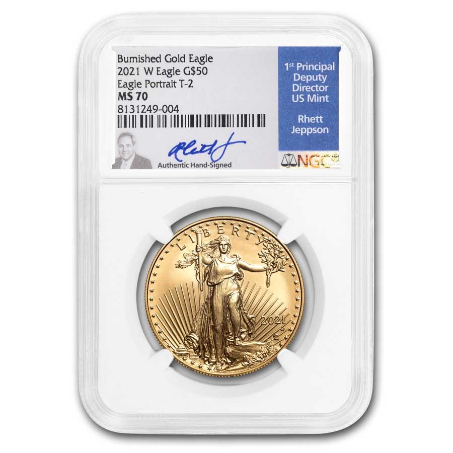 2021-W 1 oz Burnished Gold Eagle Type 2 MS-70 NGC