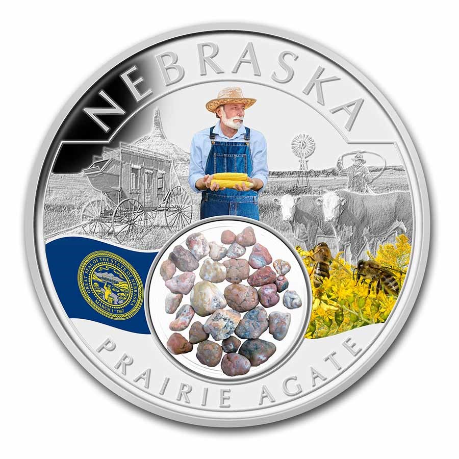 2022 1 oz Ag Treasures of the U.S. Nebraska Prairie Agate (Color)