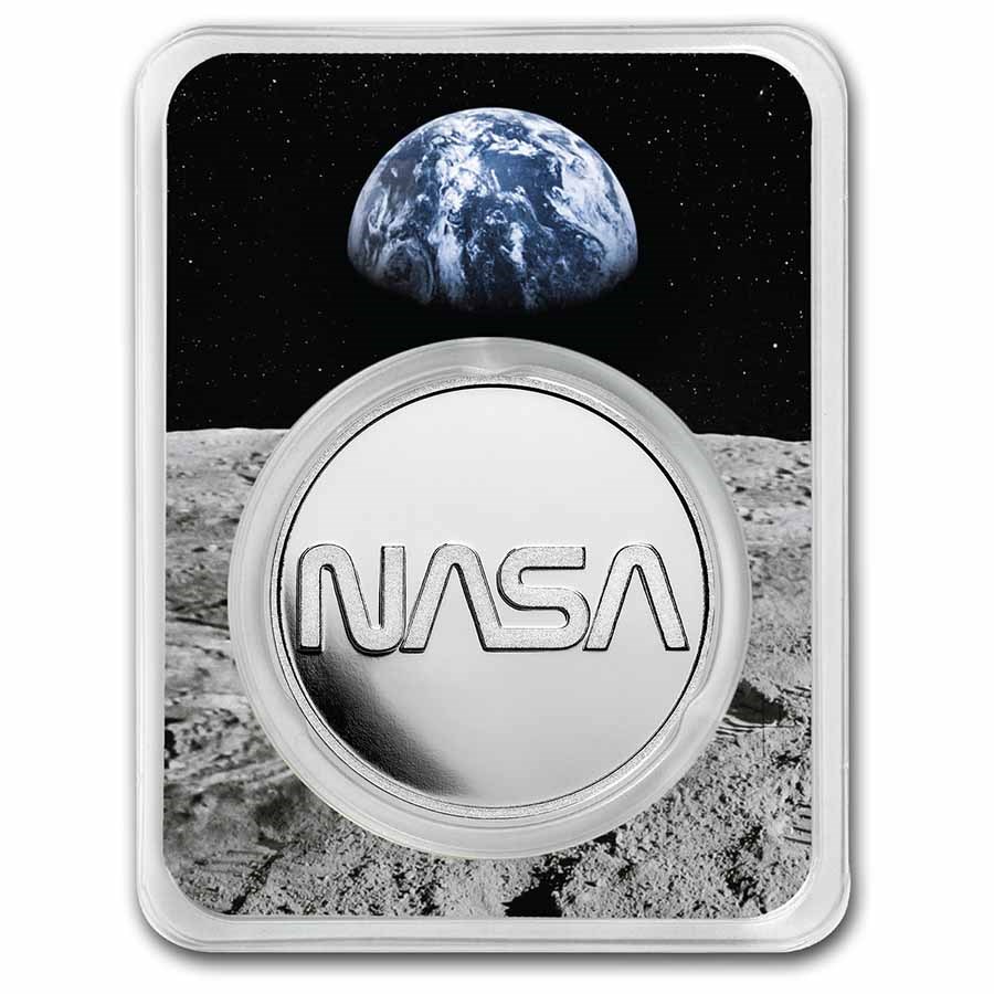 2022 1 oz Silver $10 NASA Retro Worm Logo BU in TEP