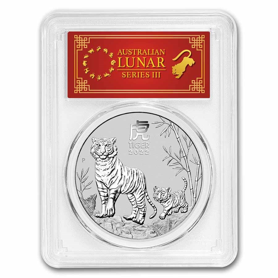 2022 AUS 1 oz Silver Lunar Tiger MS-70 PCGS (FDI, Red Label)