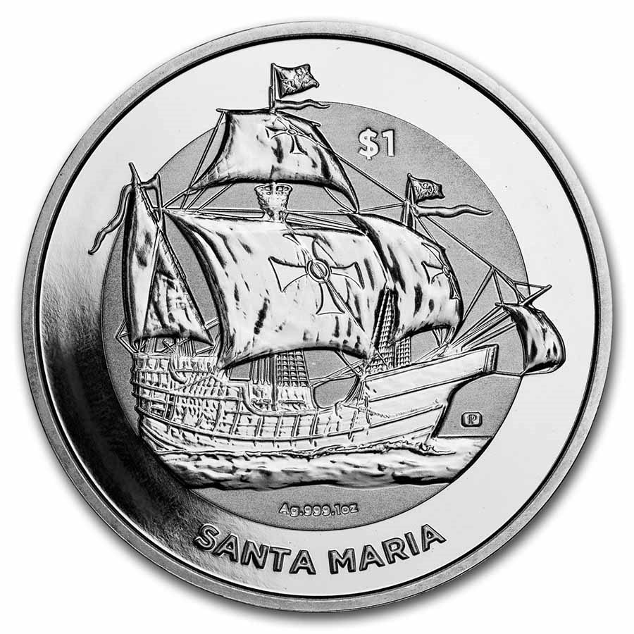 2022 BVI 1 oz Silver Santa Maria Reverse Cameo BU