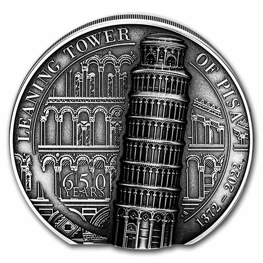 2022 Cook Islands 5 oz Silver Leaning Tower of Pisa (No Box)