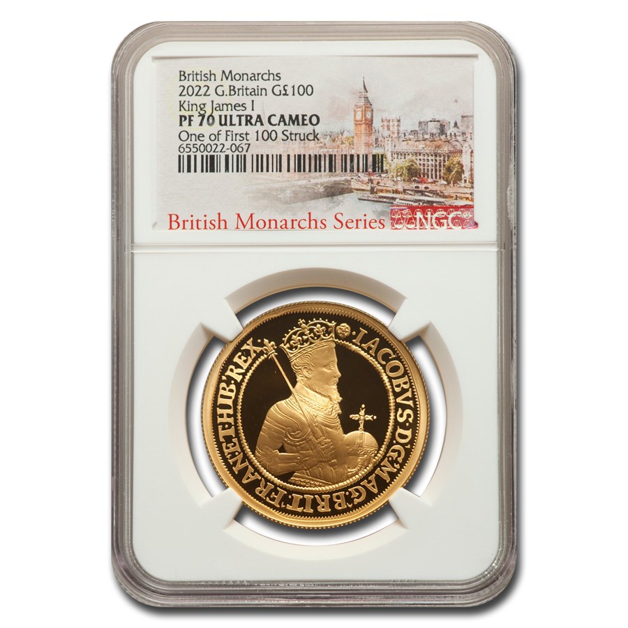 2022 England 1 oz Gold 100 Pounds James I PF-70 NGC (First 100)