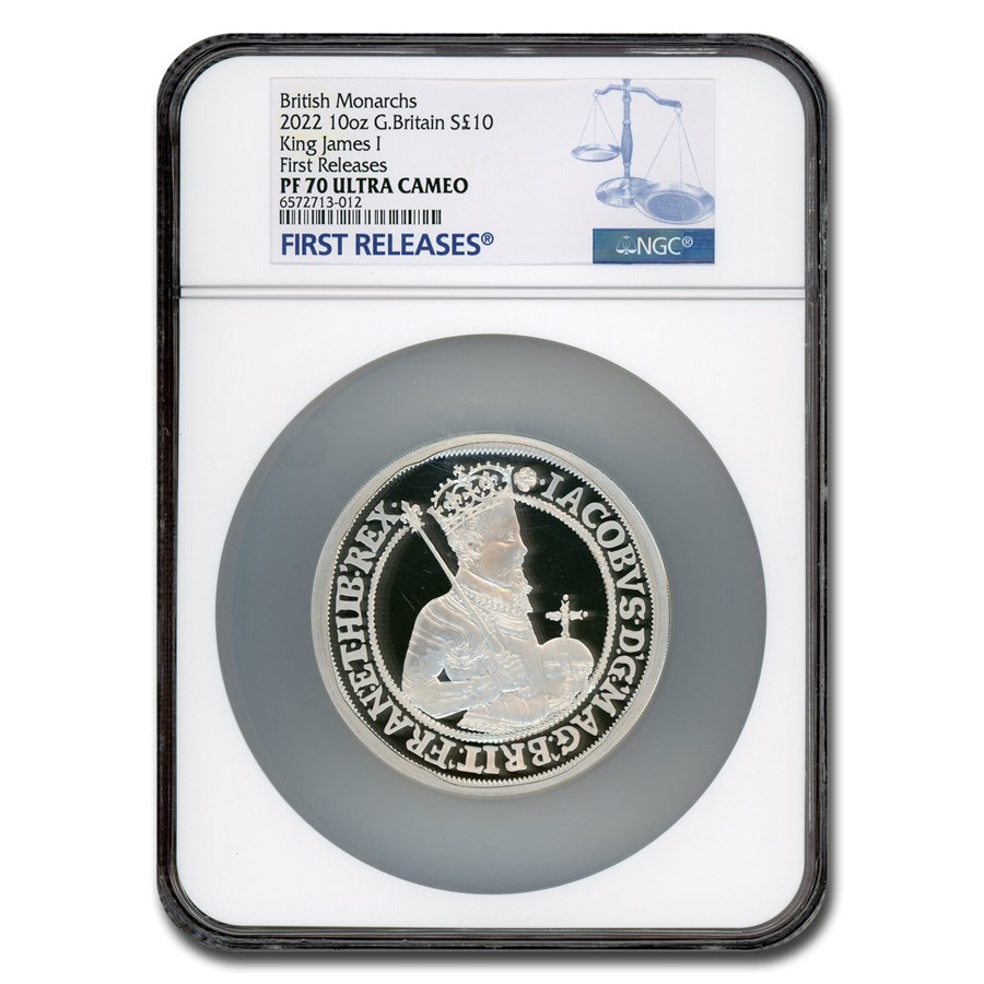 2022 England 10 oz Silver 10 Pounds James I PF-70 UCAM NGC (FR)