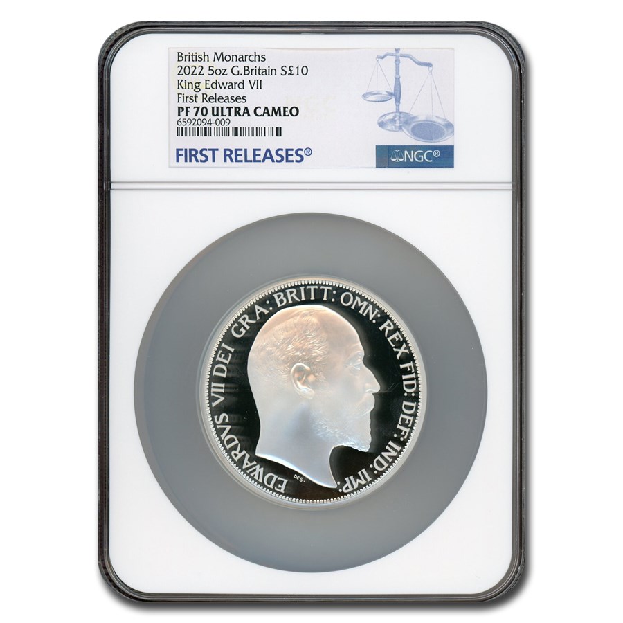 2022 England 5 oz Silver 10 Pound Edward VII PF-70 UCAM NGC (FR)