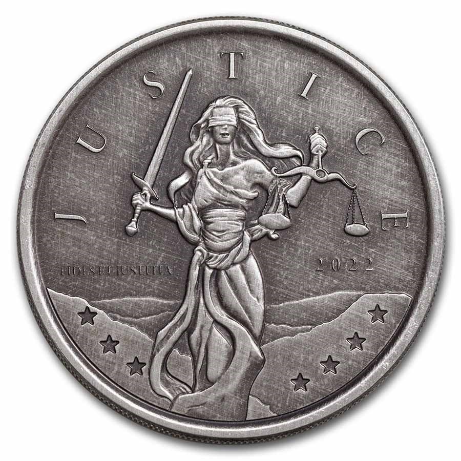 2022 Gibraltar 1 oz Silver Lady Justice Antique