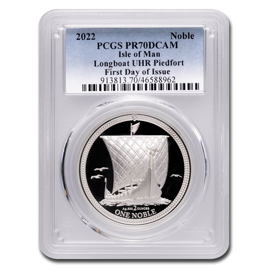 2022 Isle of Man 2 oz Silver Noble Piedfort UHR PR-70 PCGS (FDI)