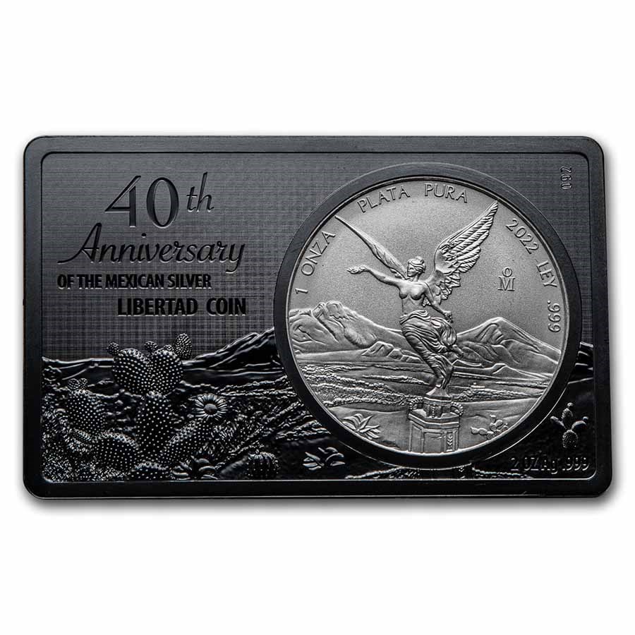 2022 Mex 3 oz Silver Libertad 40th Anniv Coin Bar Black Proof