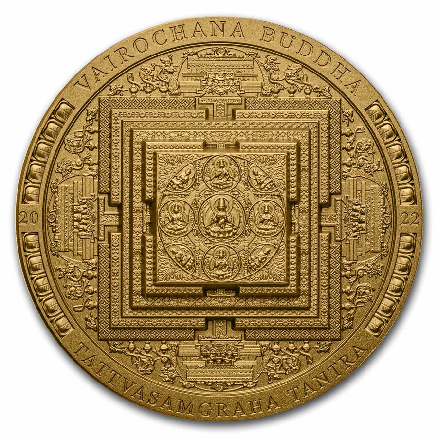 2022 Mongolia 3 oz Silver Gilded Vairochana Buddha Mandala