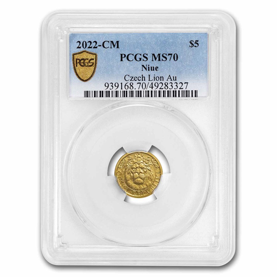 2022 Niue 1/25 oz Gold Czech Lion MS-70 PCGS