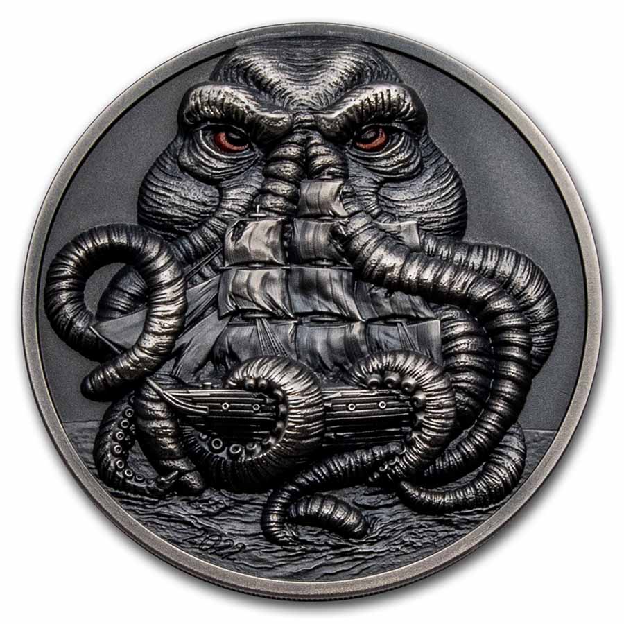 2022 Palau 3 oz Silver Antique Howard Phillips Lovecraft: Cthulhu