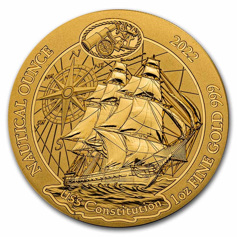 2022 Rwanda 1 oz Gold Nautical Ounce USS Constitution BU