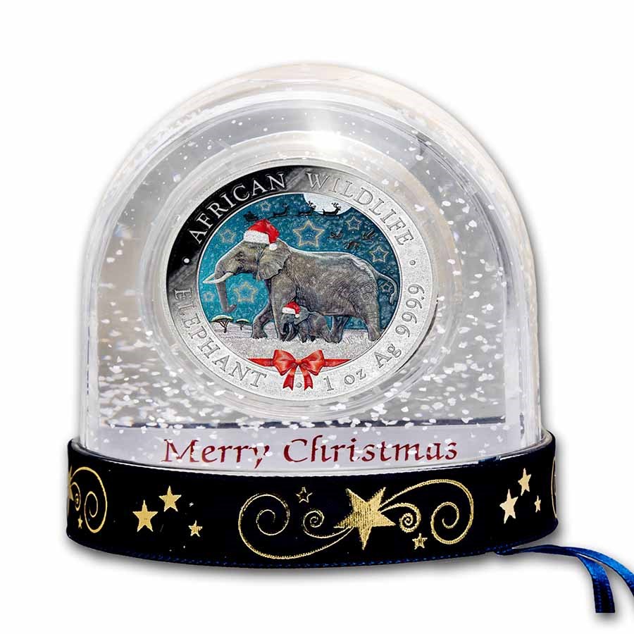 Buy 2022 Somalia 1 oz Silver Elephant Christmas Issue in Snow Globe APMEX