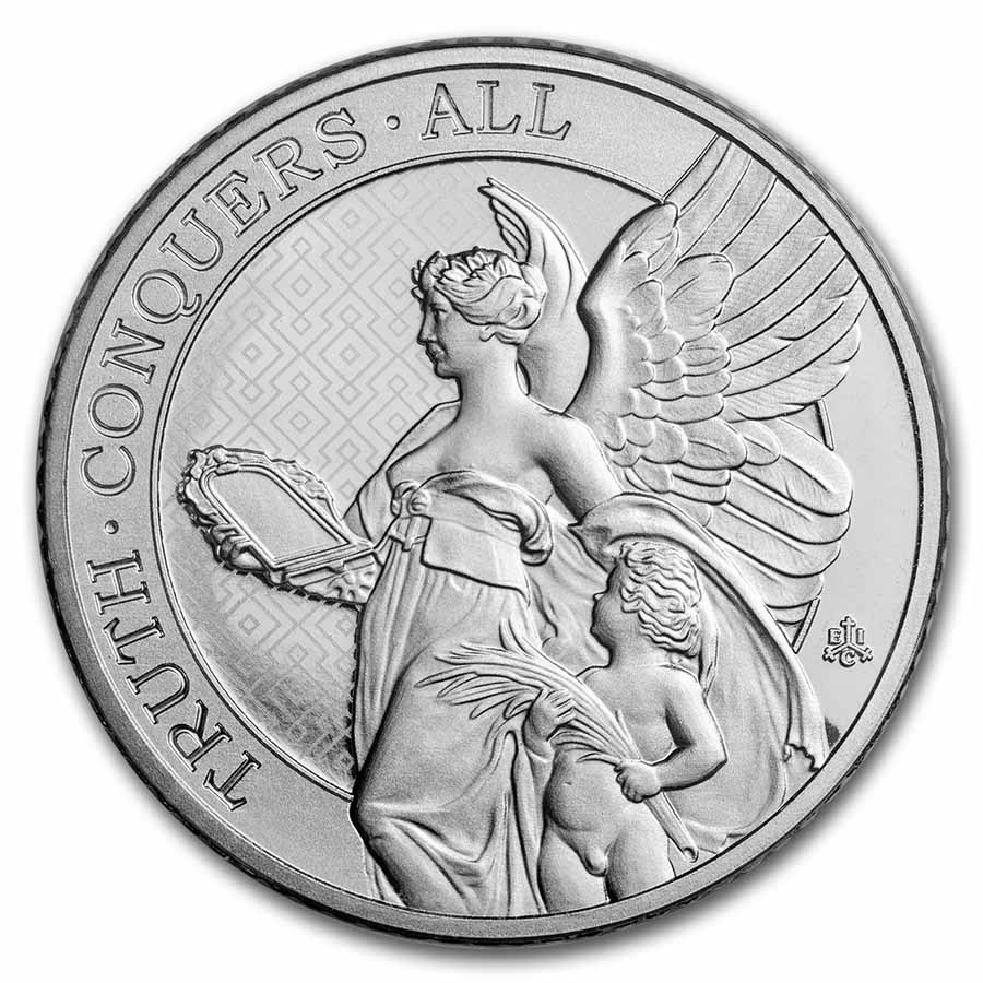 2022 St. Helena 1 oz Platinum Queen's Virtue Truth BU