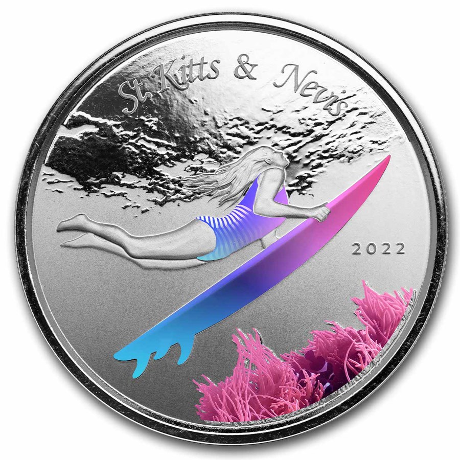 2022 St. Kitts and Nevis 1 oz Silver Surfer Proof (Color)