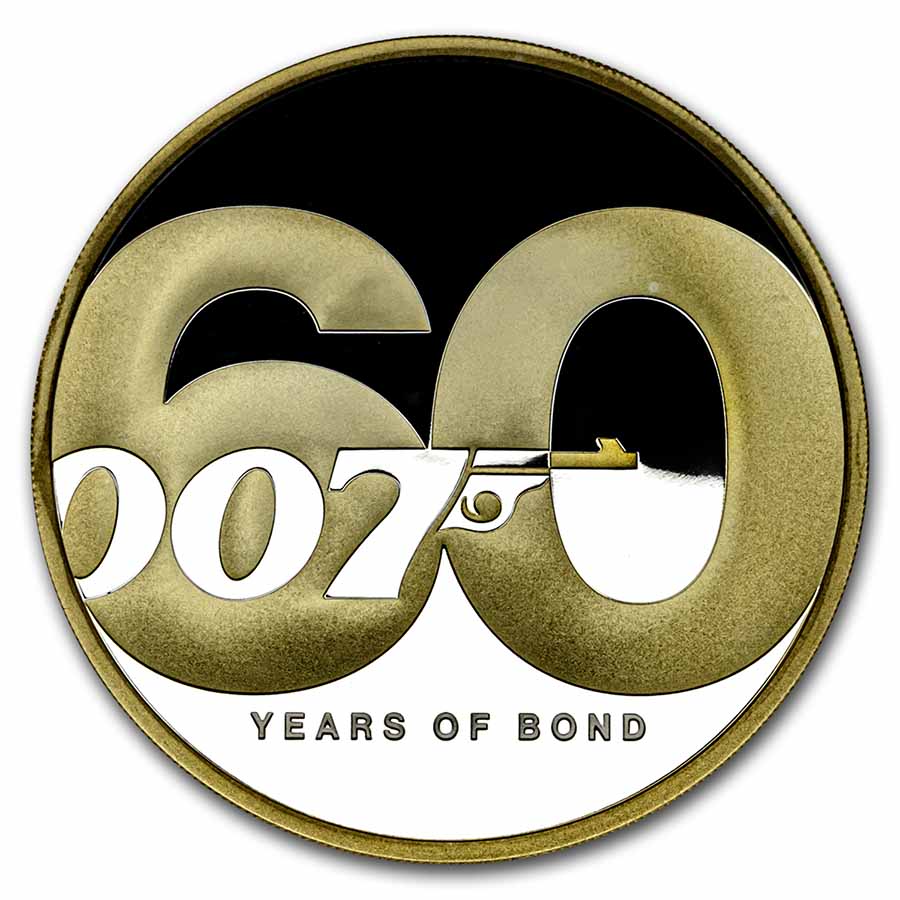 2022 TUV 2 oz Silver Gilded James Bond 007 60 Years of Bond PF