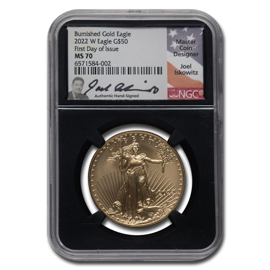 2022-W 1 oz Burnished Gold Eagle MS-70 NGC (FDI, Iskowitz)