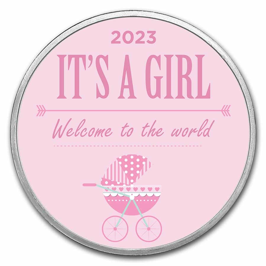 2023 1 oz Silver Colorized Round - APMEX (It's A Girl, Stroller)