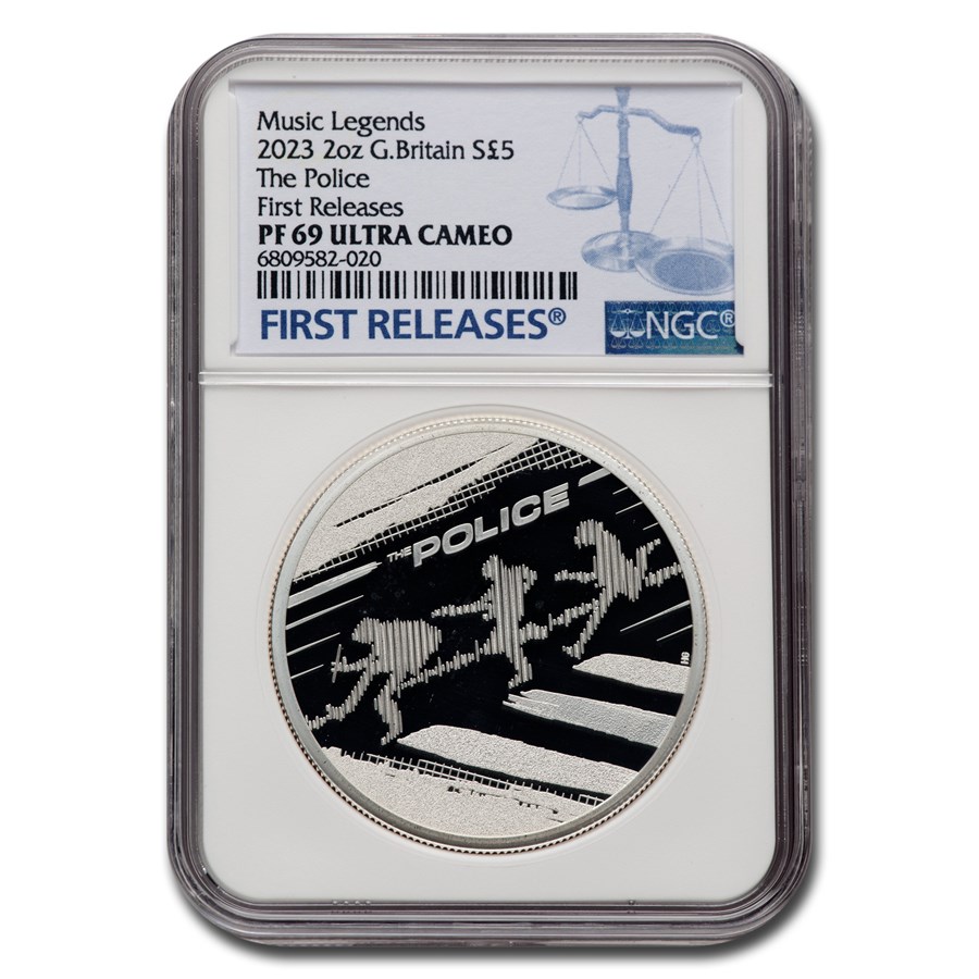 2023 2 oz Silver Color £5 Music Legends: The Police PF-69 NGC FR